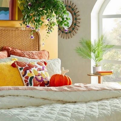 18"x18" Square Cotton Embroidered Harvest Accent Pillow White/Red/Mustard - Opalhouse™ Designed With Jungalow™ 3 18"x18" Square Cotton Embroidered Harvest Accent Pillow White/Red/Mustard - Opalhouse™ Designed With Jungalow™