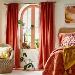 Best Seller 9 1pc Light Filtering Velvet Macrame Trim Window Curtain Panel Burnt Orange - Opalhouse⢠Designed With Jungalowā¢