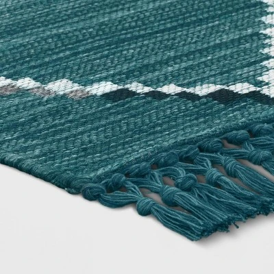 7' X 10' Soft Moroccan Woven Tapestry With Double Knot Fringe Outdoor Rug Teal - Opalhouse™ 4 7' X 10' Soft Moroccan Woven Tapestry With Double Knot Fringe Outdoor Rug Teal - Opalhouse™ - Image 2