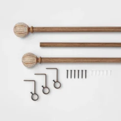 Best Seller 13 Carved Light Woodtone Ball Curtain Rod Natural - Opalhouseā¢