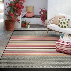 7' X 10' Outdoor Rug Multi Stripe Global Pink - Opalhouse™